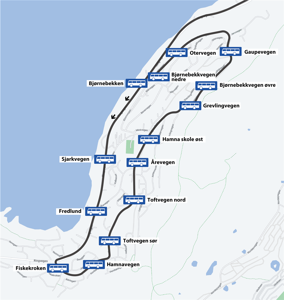 Kart over ny trasé linje X32. Illustrasjon. - Klikk for stort bilde